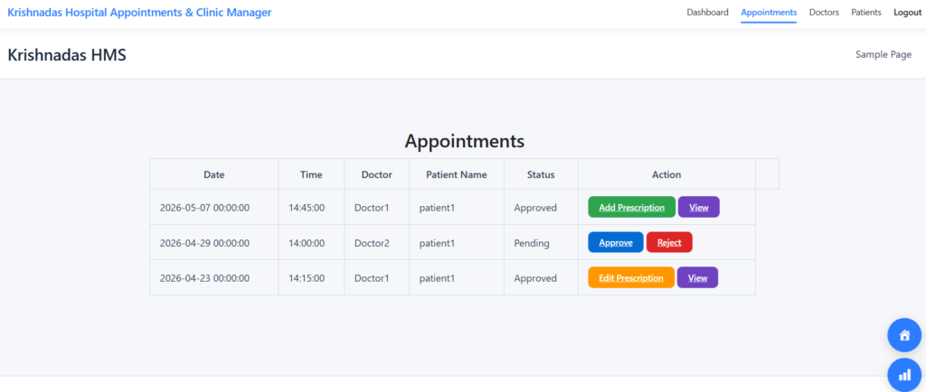 clinic appointment booking system dashboard