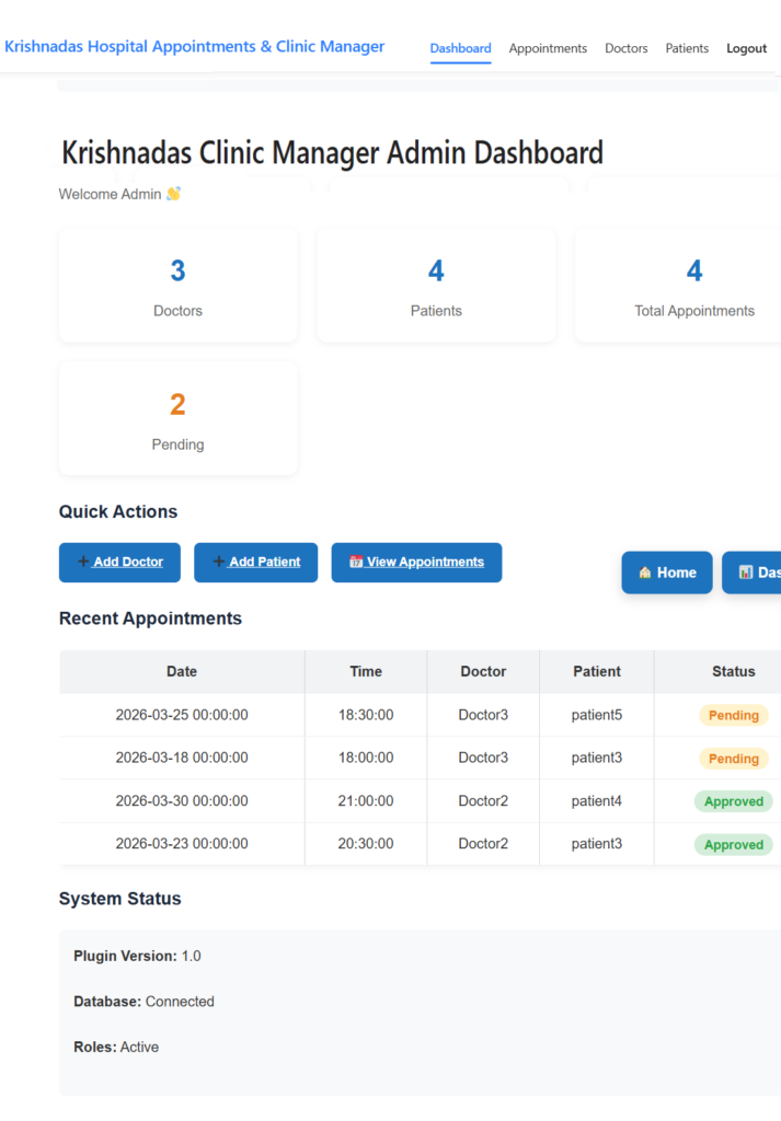 hospital management system wordpress plugin dashboard